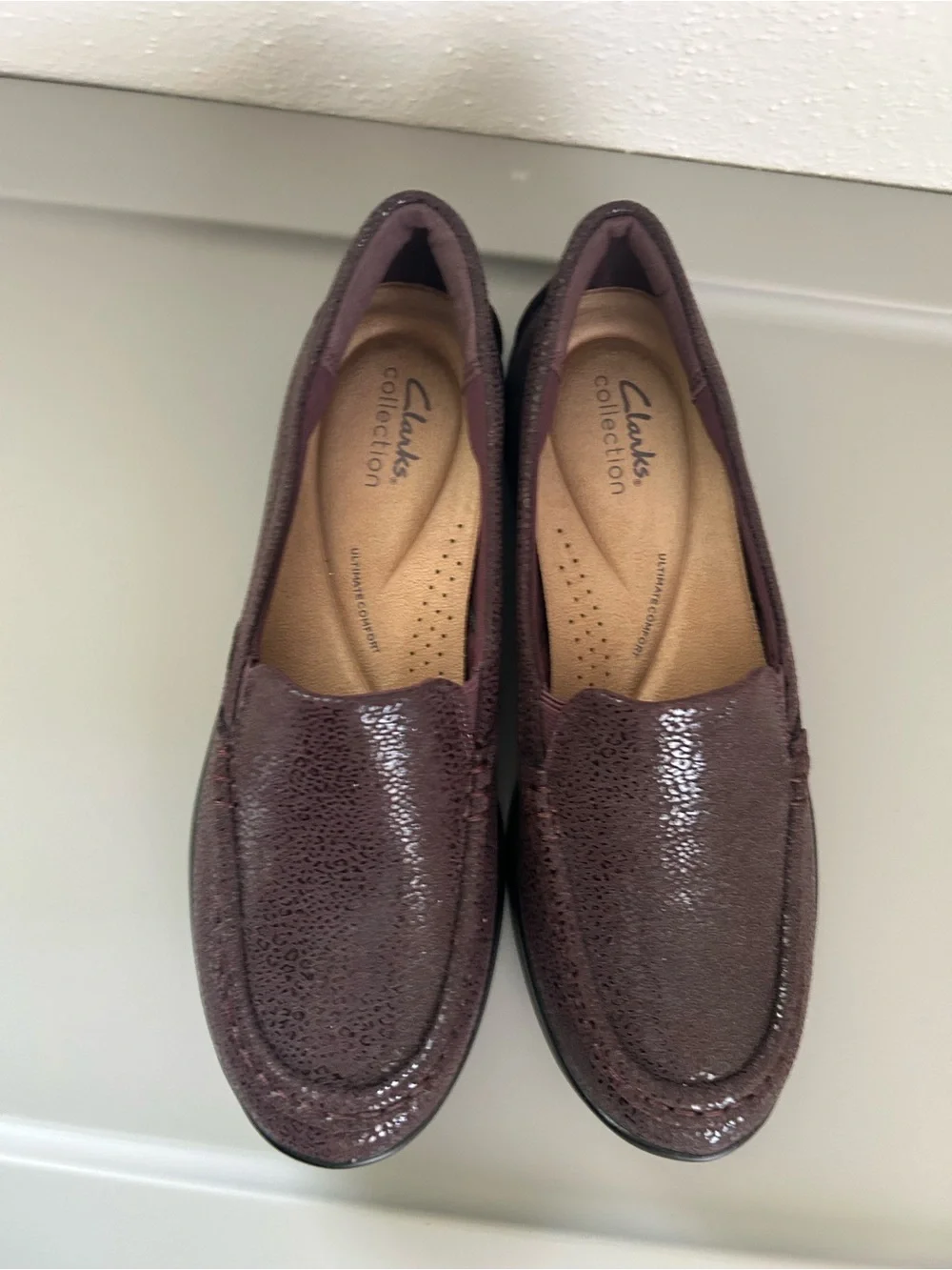Clarks Metallic Plum Slip-On Loafers